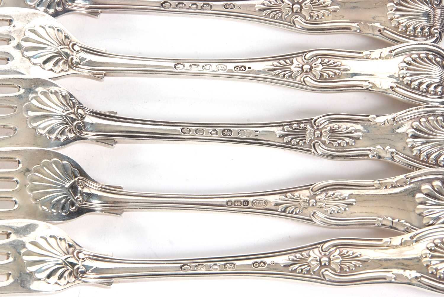 Six Kings pattern table forks, double struck, five Victorian and one later example, hallmarked - Image 4 of 4