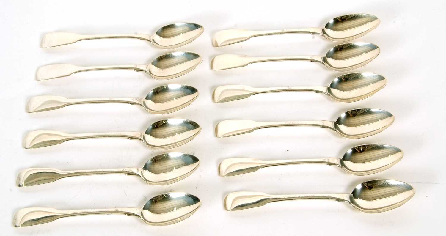 A set of twelve George IV fiddle pattern teaspoons, hallmarked 1829, makers mark William Bateman II, - Image 2 of 4