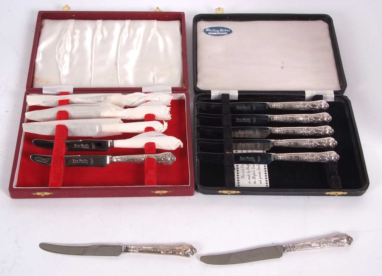 Mixed Lot: A case of six silver handled knives, Sheffield 1978, makers mark Harrison Bros together - Image 2 of 2