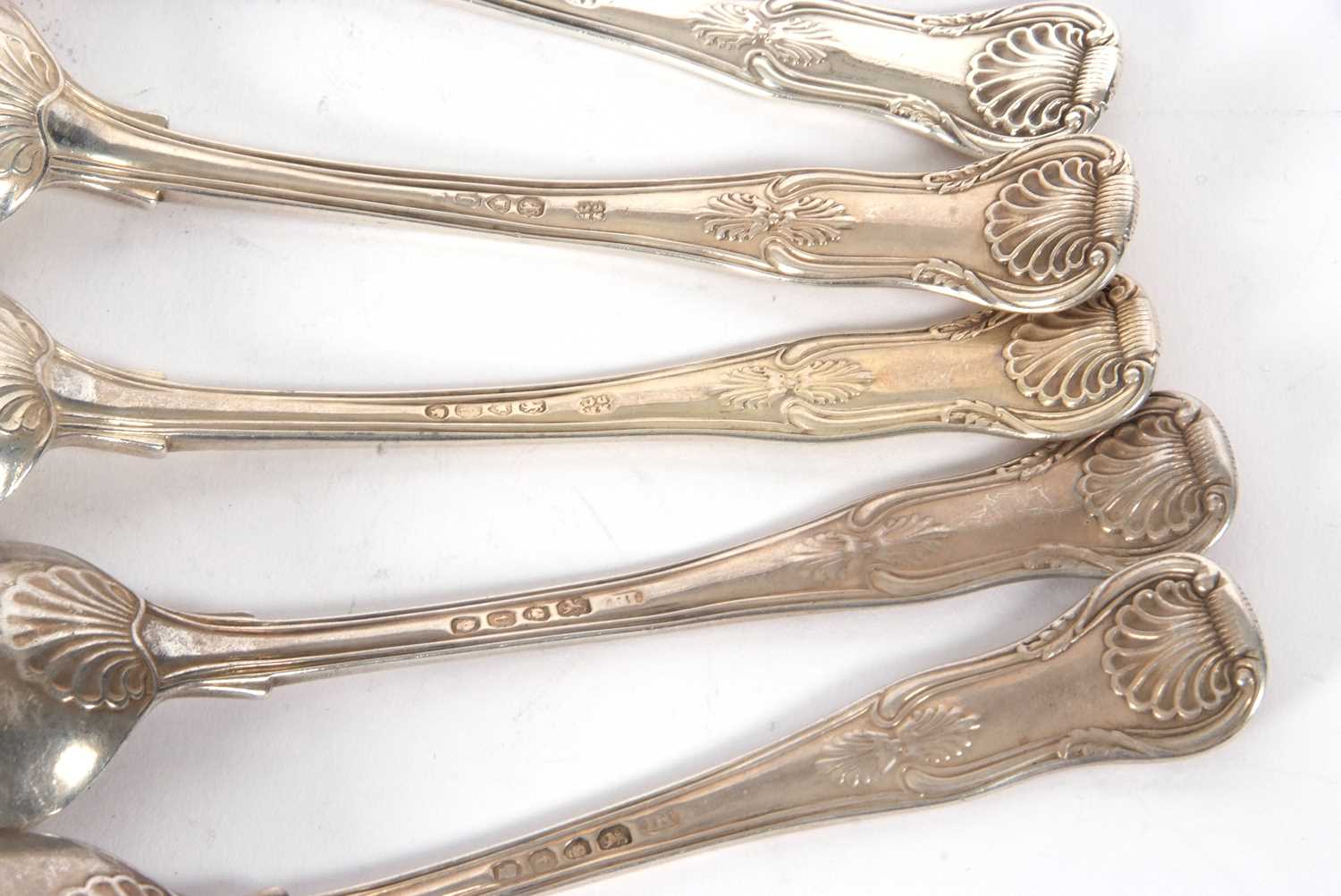 Five silver Kings pattern dessert spoons, double struck, three Victorian, hallmarked for London - Image 3 of 3