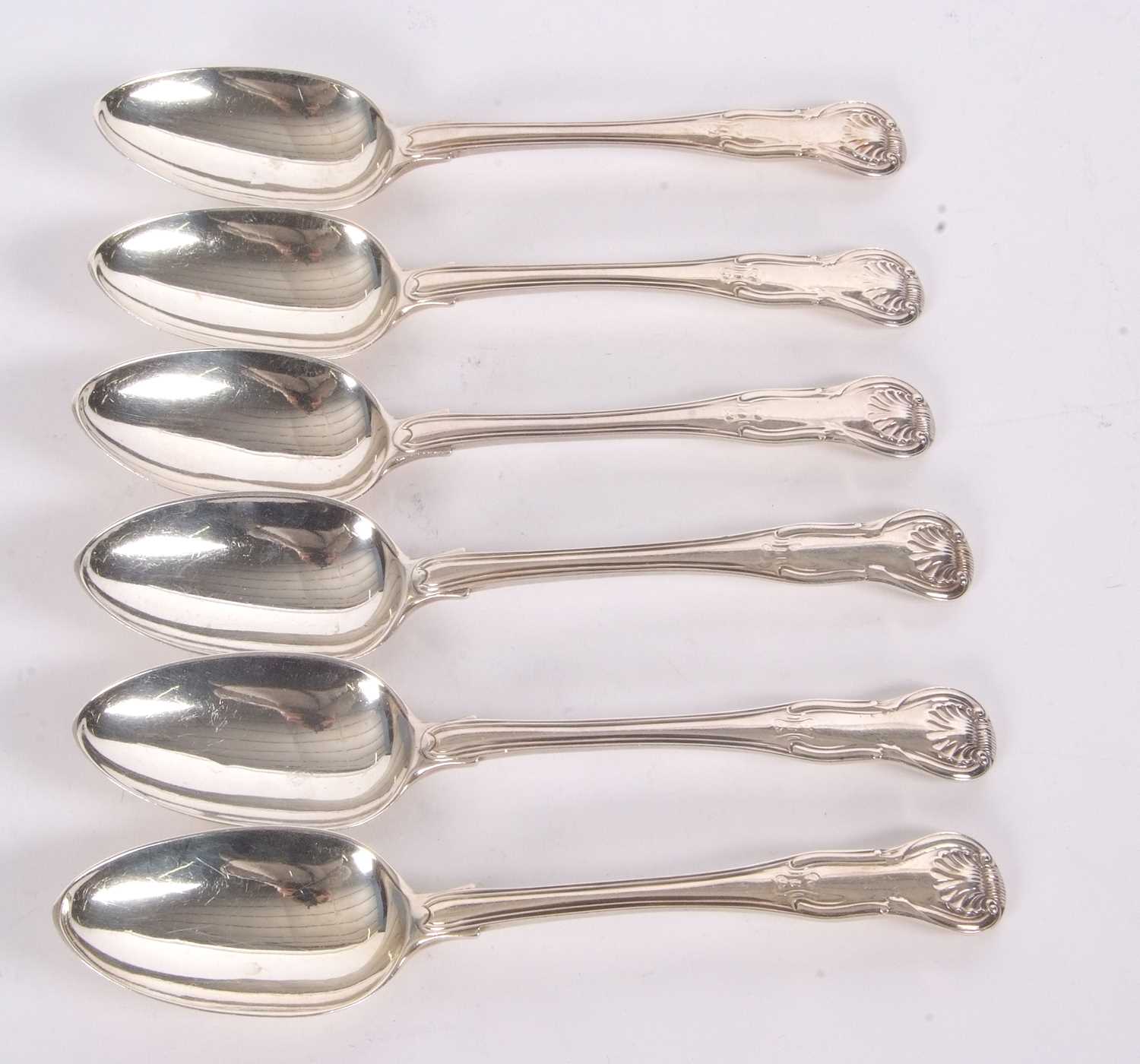 Six Victorian silver Kings pattern tablespoons, double struck, hallmarked for London 1874, makers - Image 2 of 4