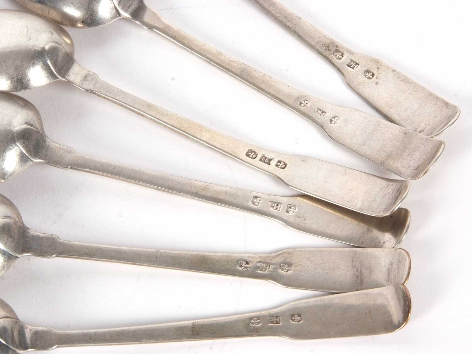 Six Scottish Provincial silver tablespoons, fiddle pattern, paisley, circa 1810, makers mark for - Image 3 of 3