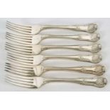 Six George IV silver Kings pattern table forks, double struck, London 1820, makers mark for