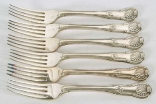 Six George IV silver Kings pattern table forks, double struck, London 1820, makers mark for