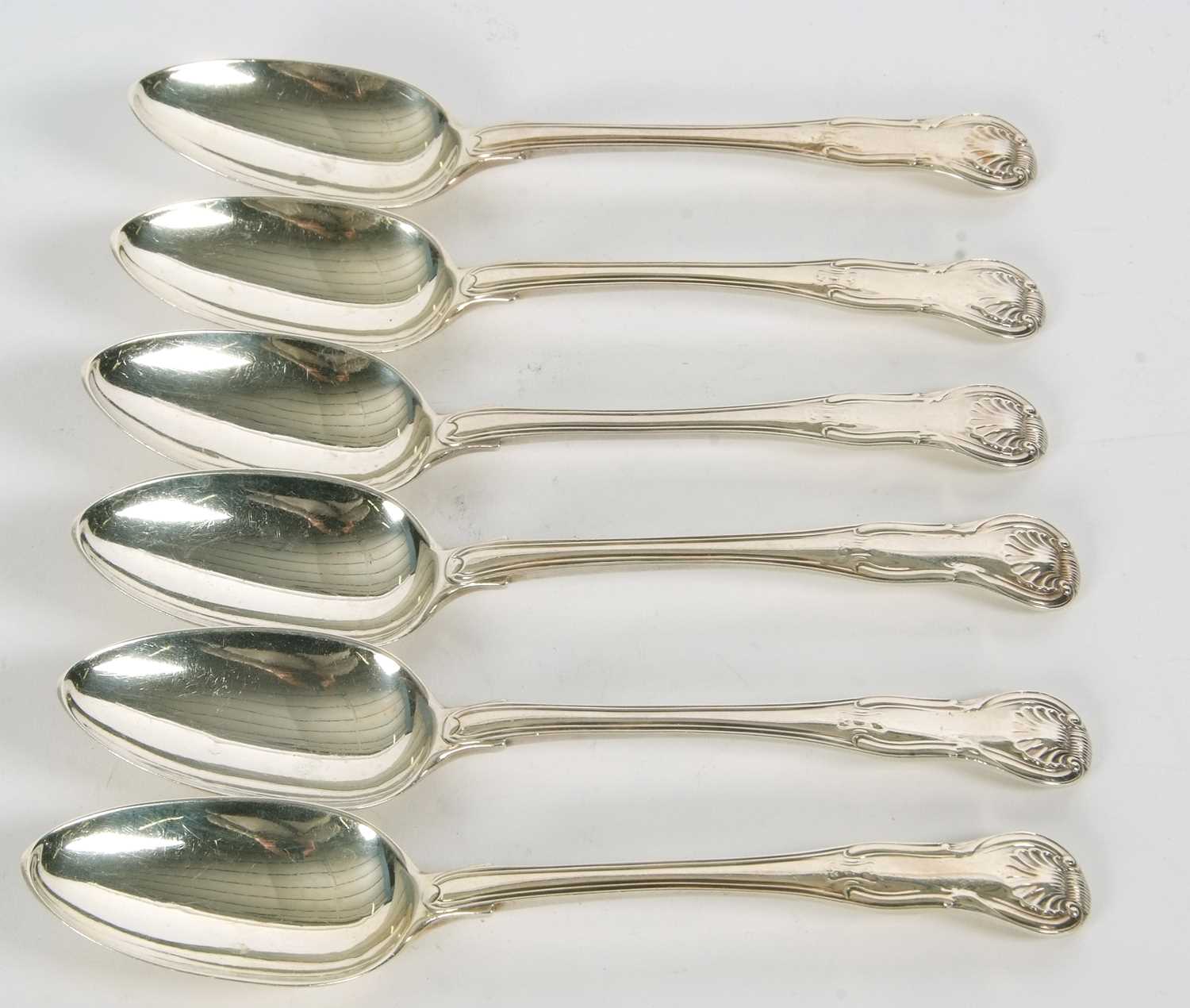 Six Victorian silver Kings pattern tablespoons, double struck, hallmarked for London 1874, makers