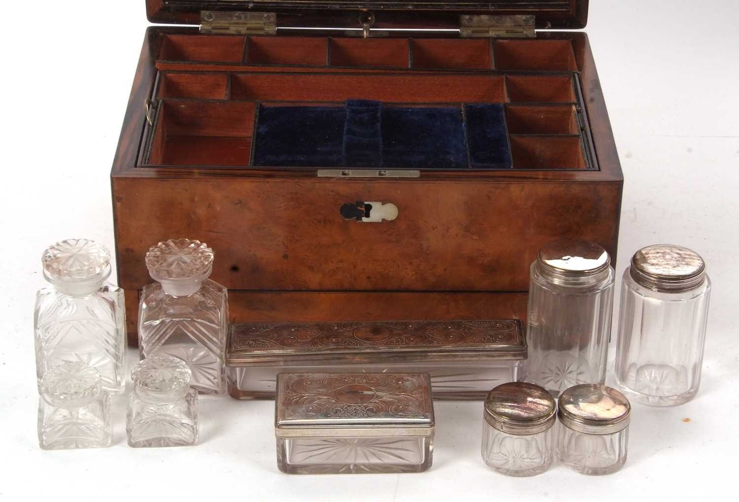 A 19th Century walnut vanity box, ebony banded with insert mother of pearl plaque, the lined - Image 4 of 6