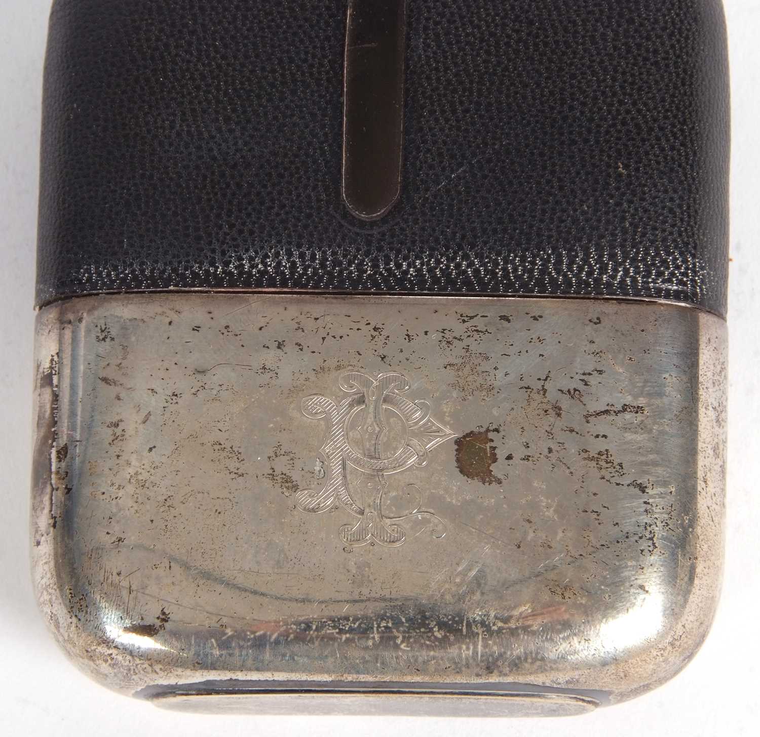 Late Victorian spirit flask hallmarked silver lancet fitting with pull off silver cup, initialled, - Image 2 of 3