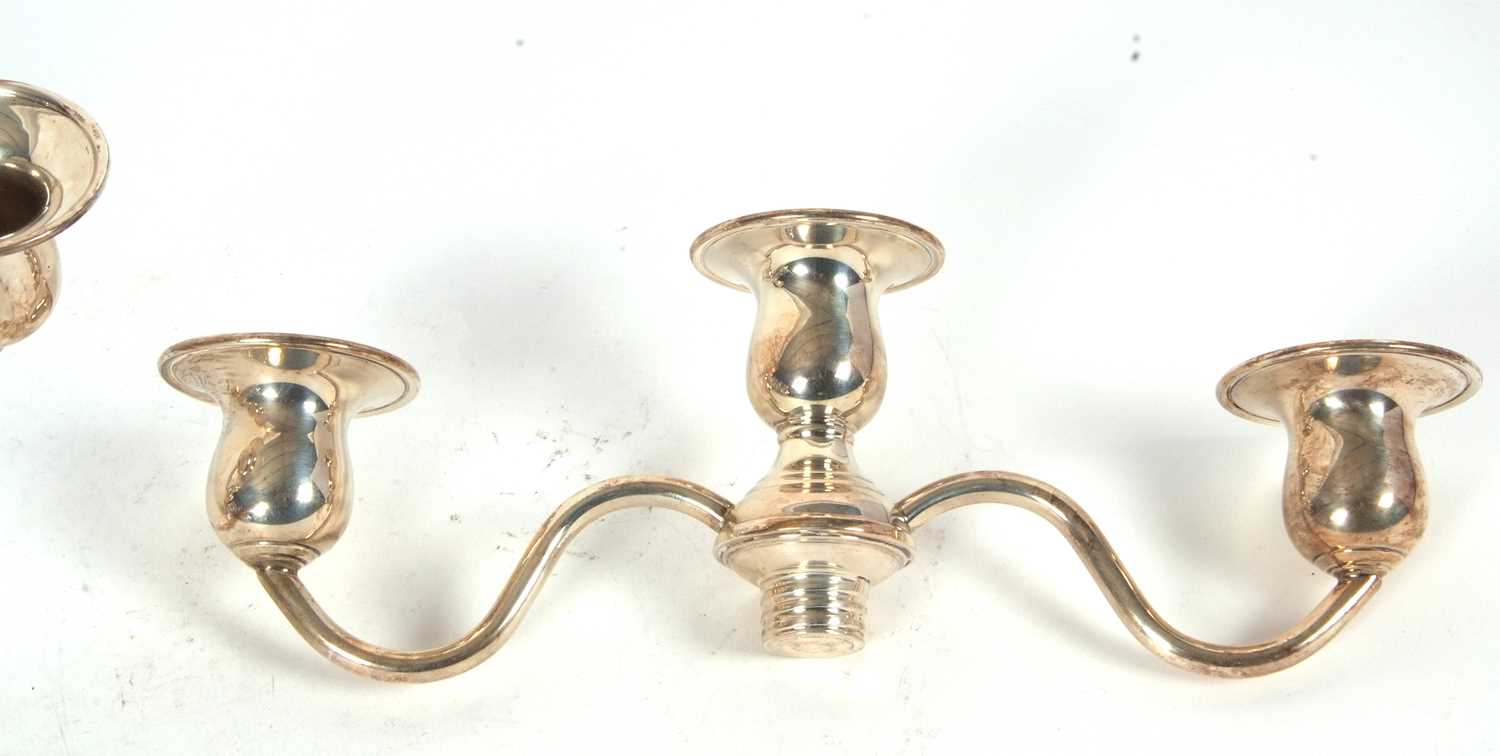 A small sterling twin branch candelabra, the top section with three lights on a pull off loaded base - Image 3 of 4