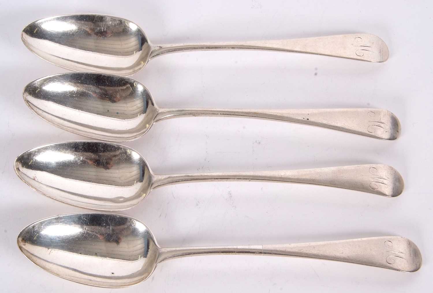 Four George III silver tablespoons, initialled, hallmarked London 1796, makers mark George Smith & - Image 2 of 5