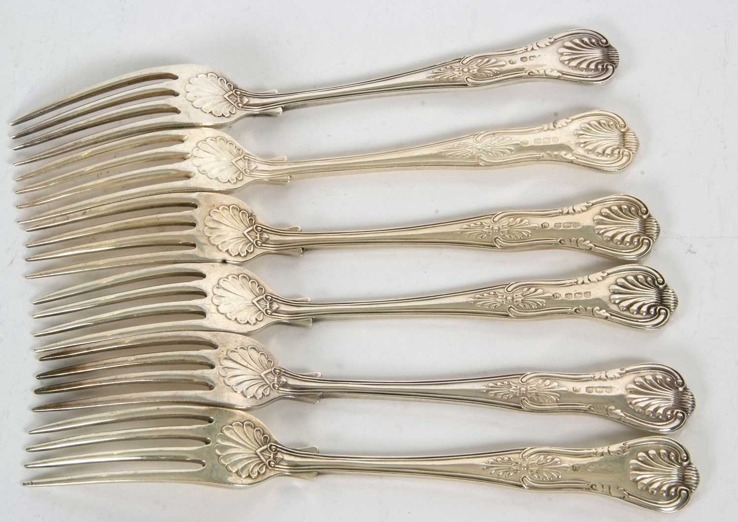 Six silver Kings pattern dessert forks, double struck, Sheffield 1973, makers mark for Pinder - Image 2 of 3