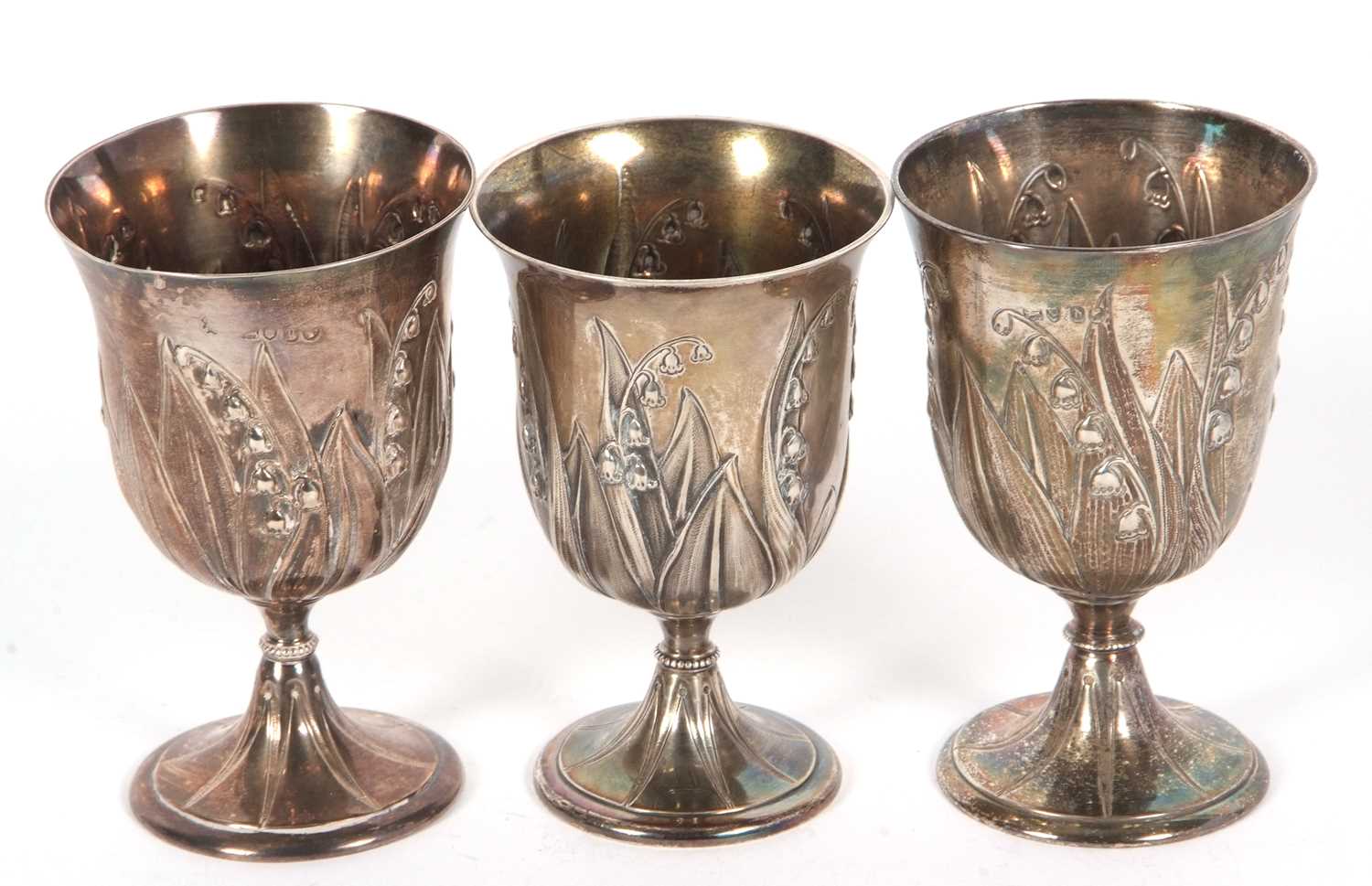 A group of three Victorian goblets each decorated with the Lily of the Valley pattern hallmarked for - Image 3 of 5