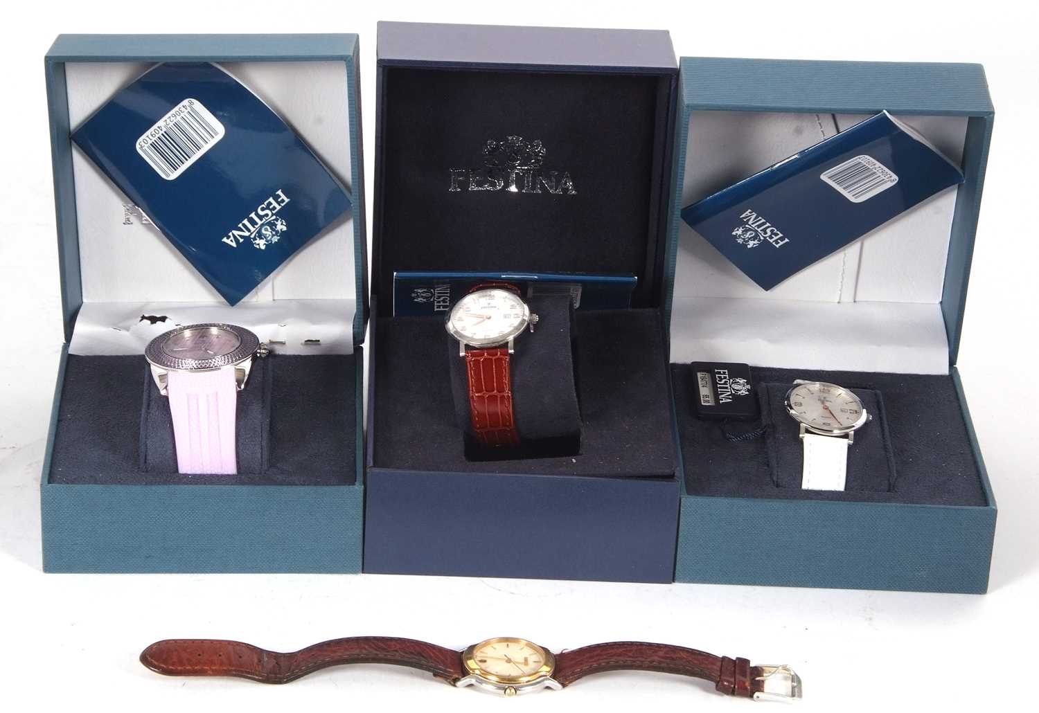 Mixed lot of three Festina wristwatches and Gucci watch, all watches have quartz movements (a/f)