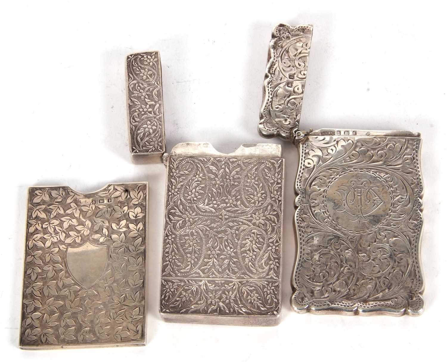 Mixed Lot: An Edwardian silver card case of shaped rectangular form, hinged lid chased and - Image 3 of 3