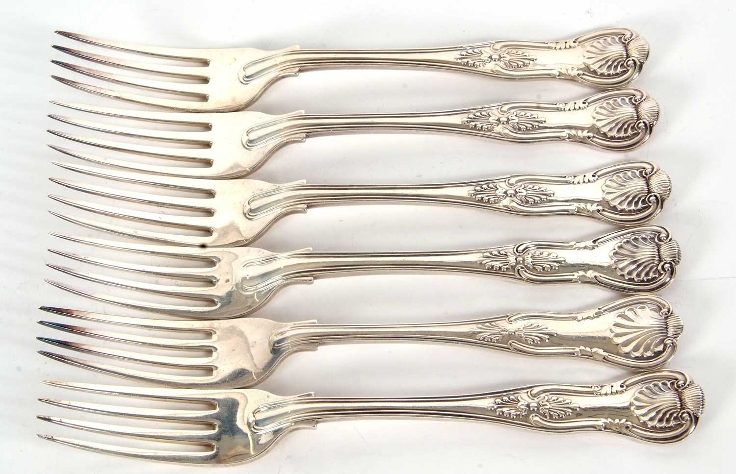 Six Kings pattern table forks, double struck, five Victorian and one later example, hallmarked - Image 2 of 4