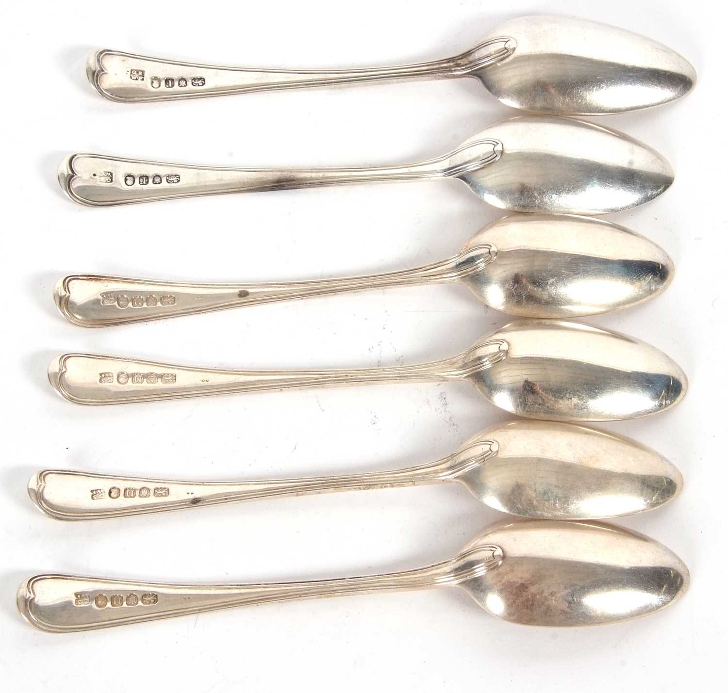 Six George III double struck dessert spoons, London 1788-1792, makers mark George Smith & William - Image 2 of 3