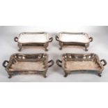 A pair of Old Sheffield plated chaffing/warming dishes of typical form with plain lift off trays,
