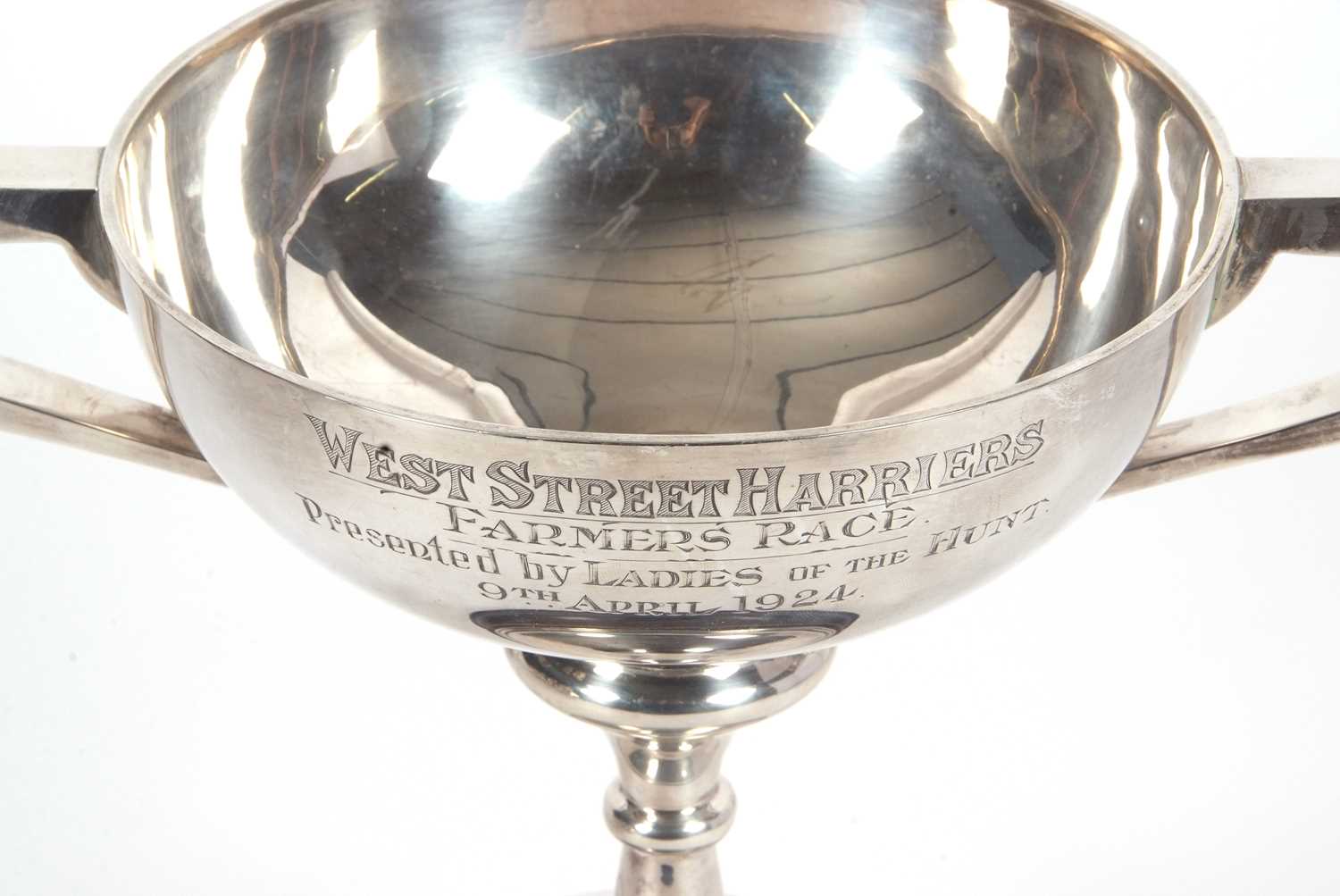 A George V twin handled trophy of plain form with hollow angular handles, engraved "West Street - Image 2 of 3