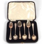 A cased set of five George VI Hanovarian teaspoons, Birmingham 1937, makers mark Elkington & Co