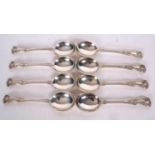 Eight silver Kings pattern soup spoons, double struck, five hallmarked for London 1933, makers