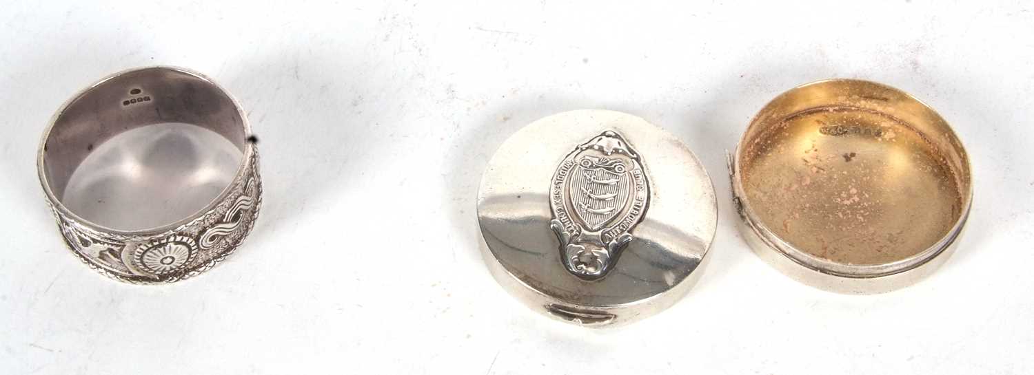 Motoring Interest - An Art Deco ladies silver compact of plain circular form, the hinged lid applied - Image 6 of 7