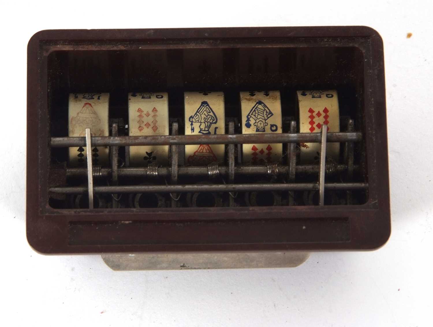 A vintage poker dice game, a push button rotating system featuring five hand painted poker die - Image 5 of 5