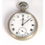 A Tavannes pocket watch, the watch has a metal case, crown wound movement with black Roman numeral