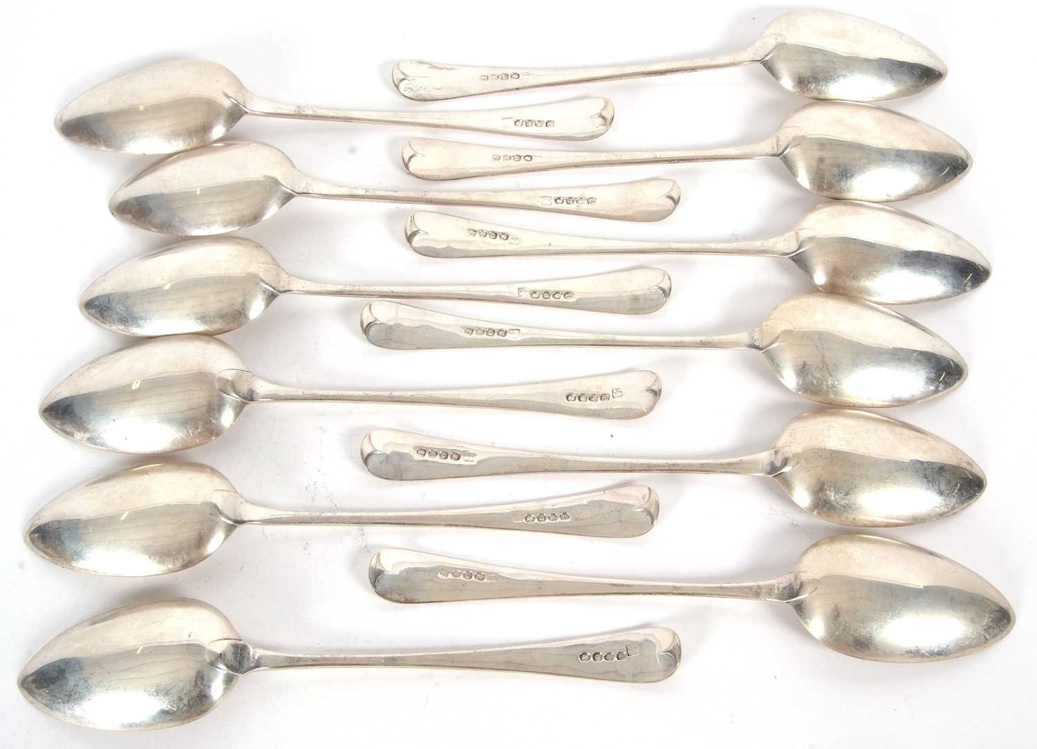 Twelve Old English pattern George IV silver table spoons, London 1811, makers mark for Peter & - Image 2 of 3