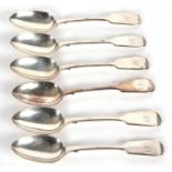 Six Victorian Scottish fiddle pattern dessert spoons, initialled, hallmarked for London 1872, makers