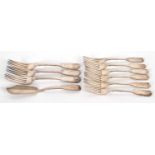 Mixed Lot: A group of silver flat ware to include three silver fiddle pattern table forks,