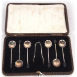 Cased set of six George V silver bean end coffee spoons, Sheffield 1929, makers mark Cooper Bros