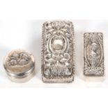 Mixed Lot: A modern white metal two part rectangular box the lid embossed with a head and