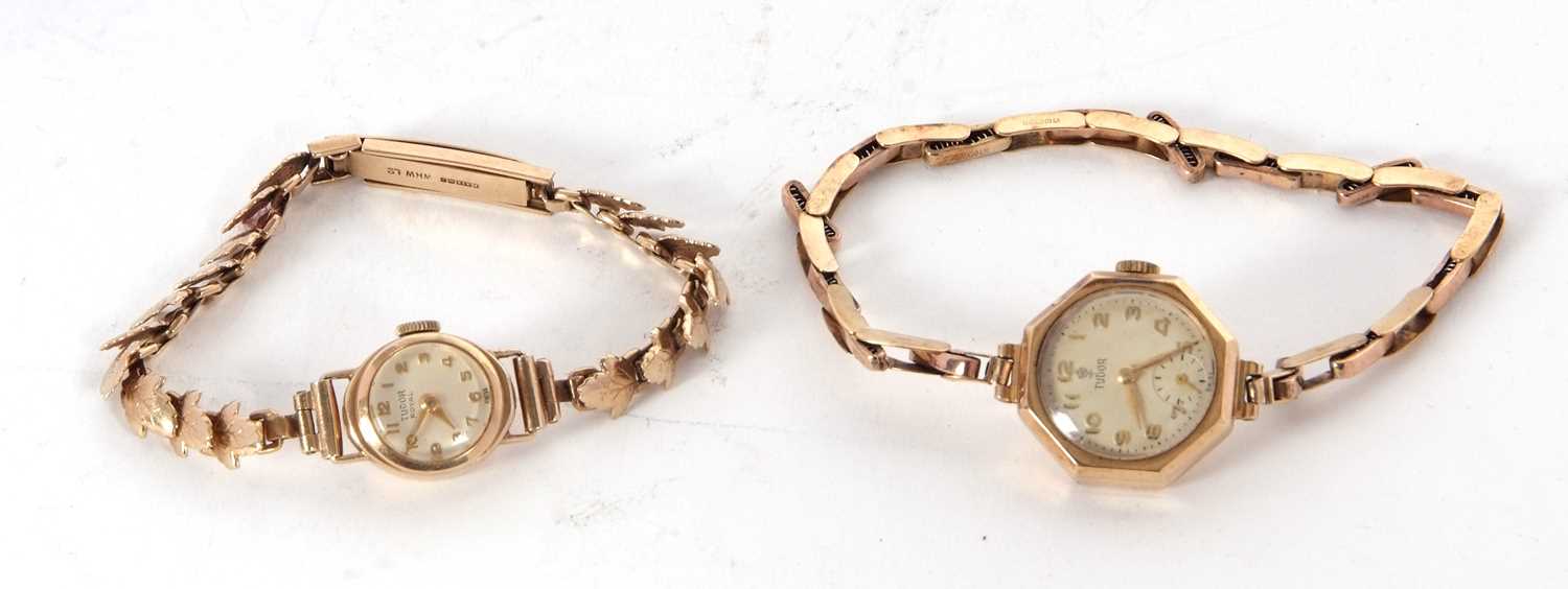 Two ladies 9ct gold Tudor wristwatches, both watches are stamped 375 on the inside of the case backs - Image 3 of 4