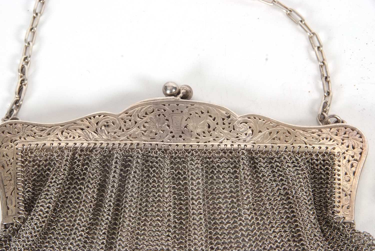 Mixed Lot: White metal ladies vintage mesh work evening bag with a floral pierced hinged frame and - Image 2 of 3