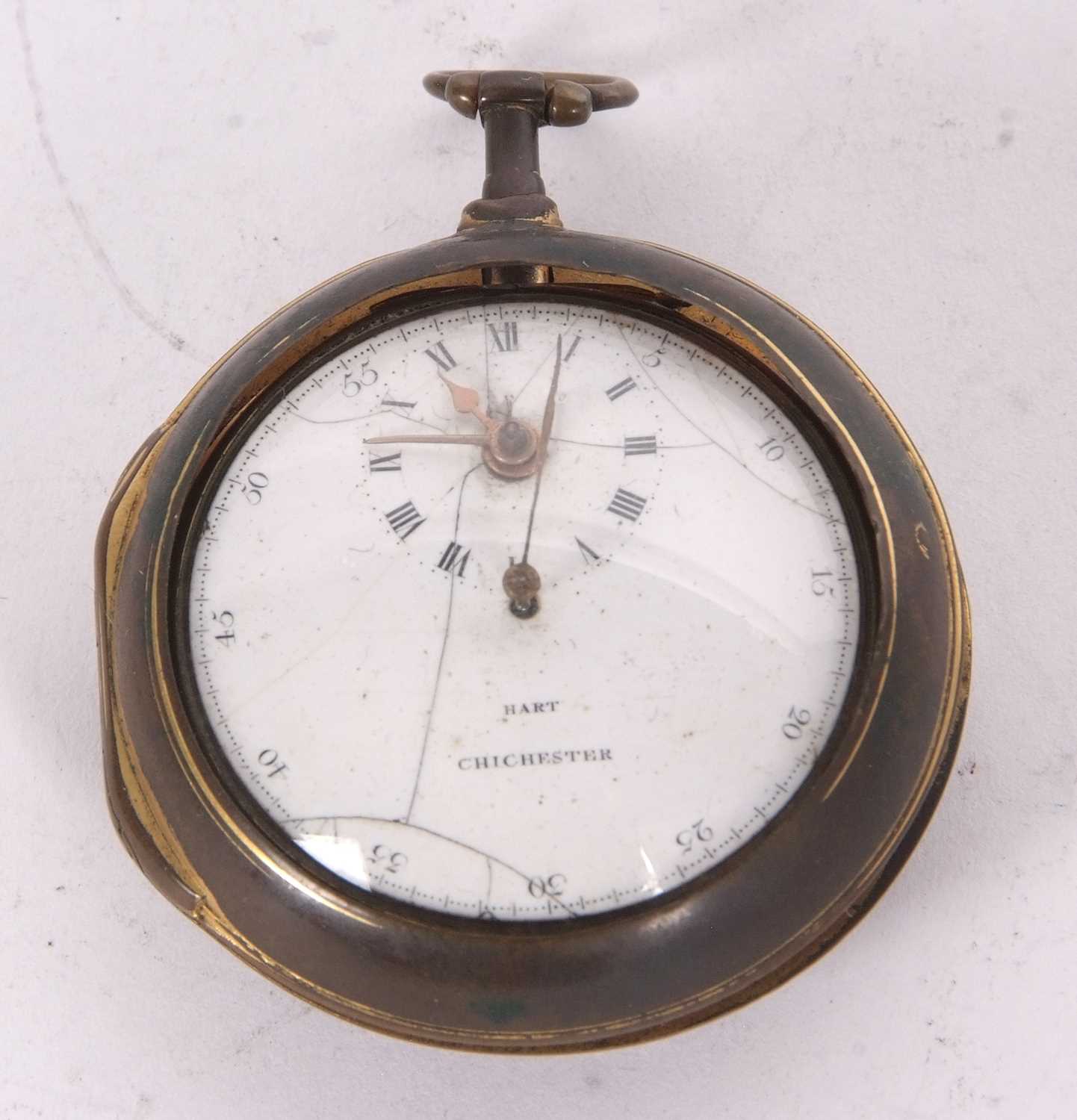 A Hart of Chichester fusee pocket watch with pair case, the watch has a key wound movement and