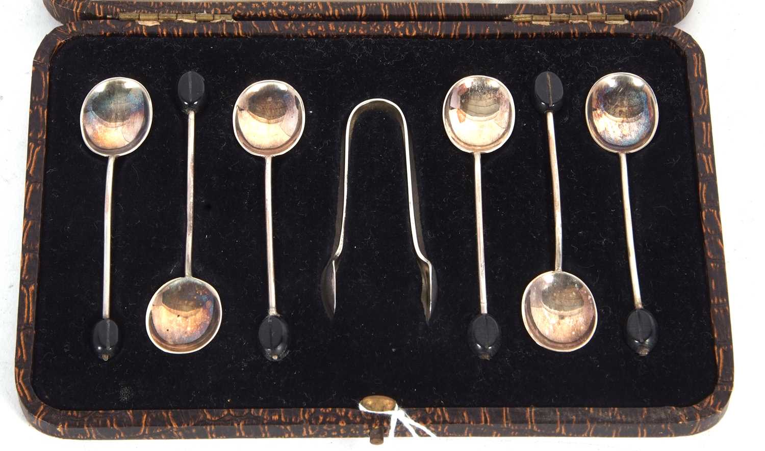 Cased set of six George V silver bean end coffee spoons, Sheffield 1929, makers mark Cooper Bros - Image 2 of 2