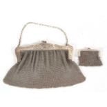 Mixed Lot: White metal ladies vintage mesh work evening bag with a floral pierced hinged frame and
