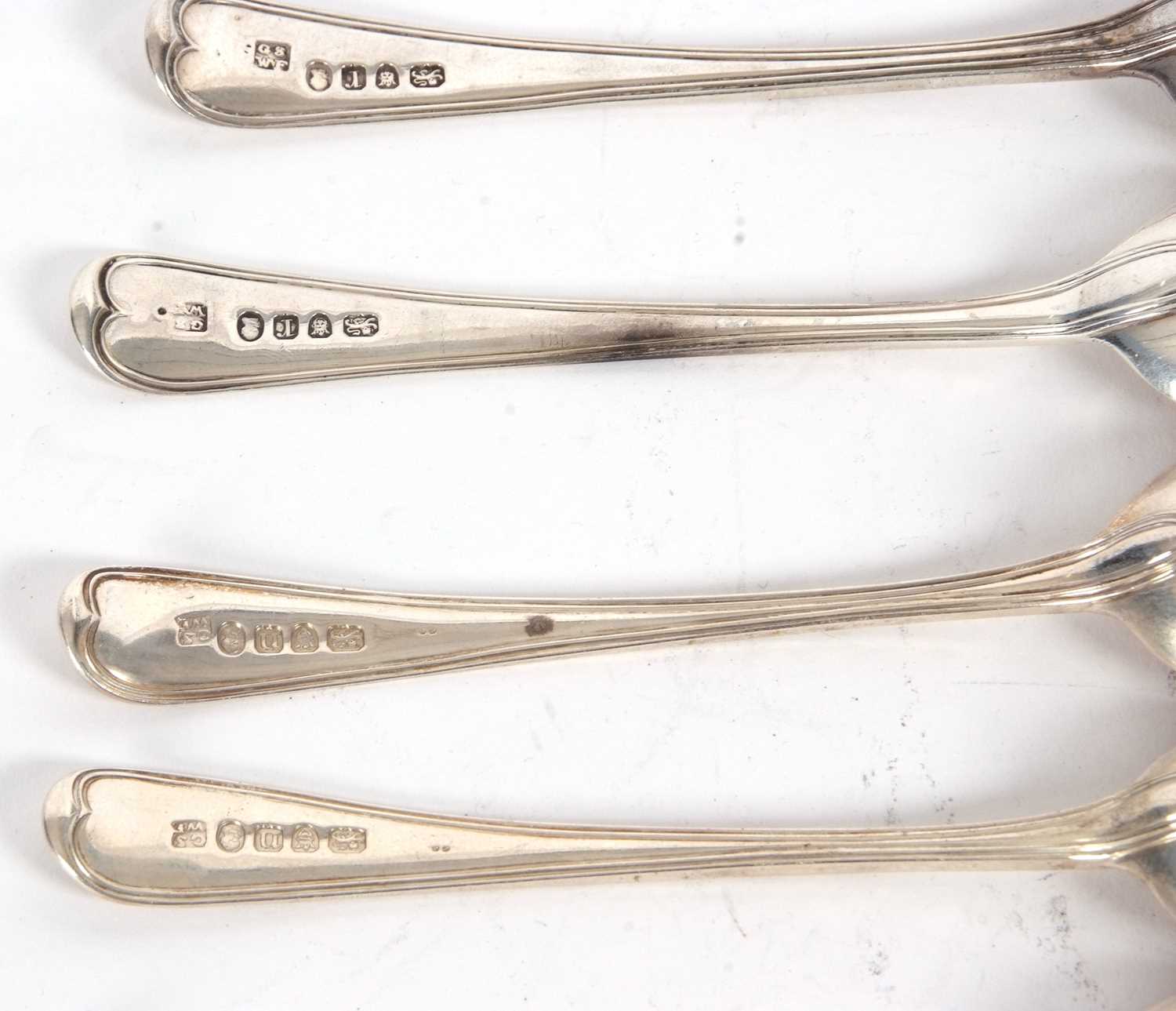 Six George III double struck dessert spoons, London 1788-1792, makers mark George Smith & William - Image 3 of 3