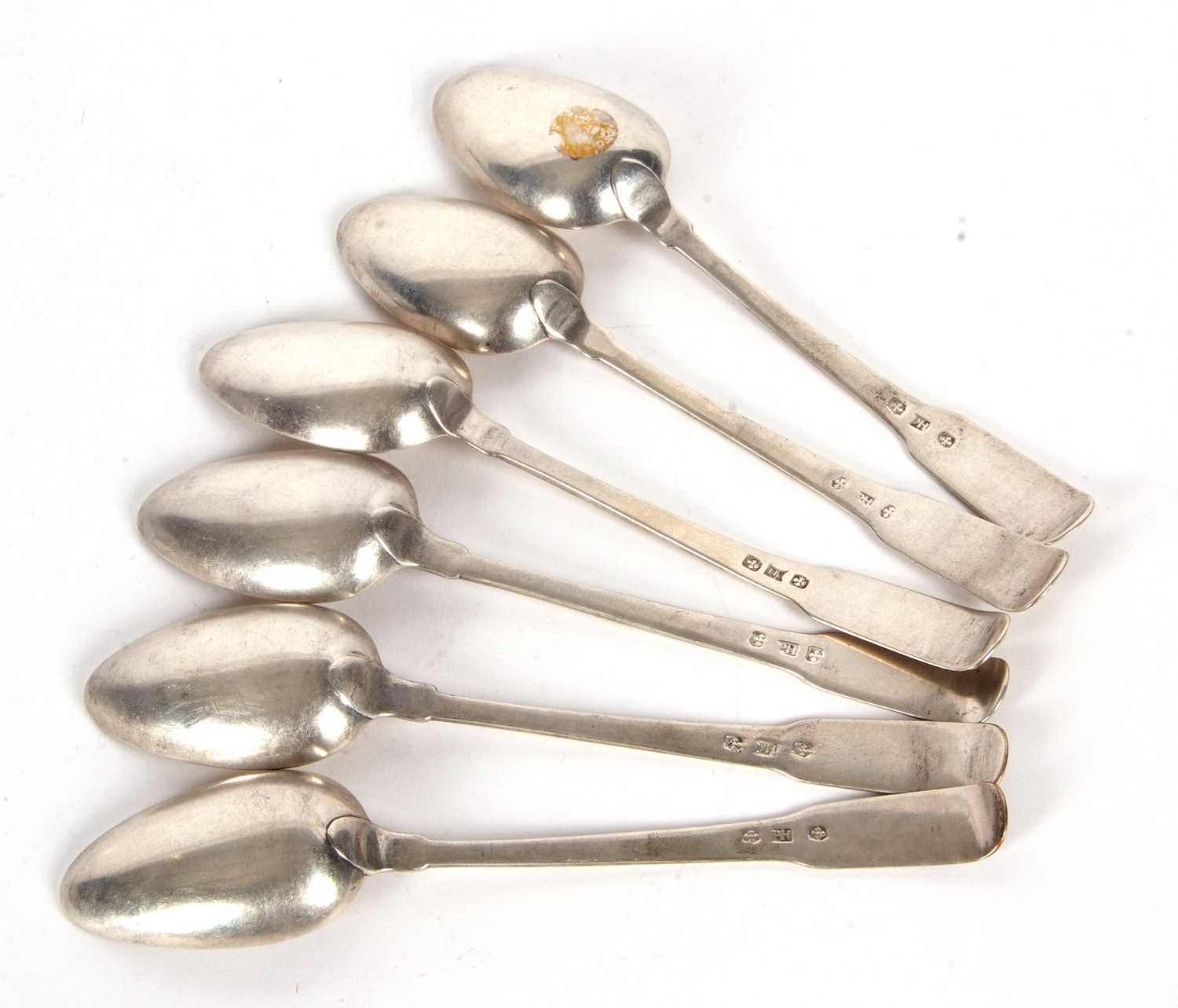 Six Scottish Provincial silver tablespoons, fiddle pattern, paisley, circa 1810, makers mark for - Image 2 of 3