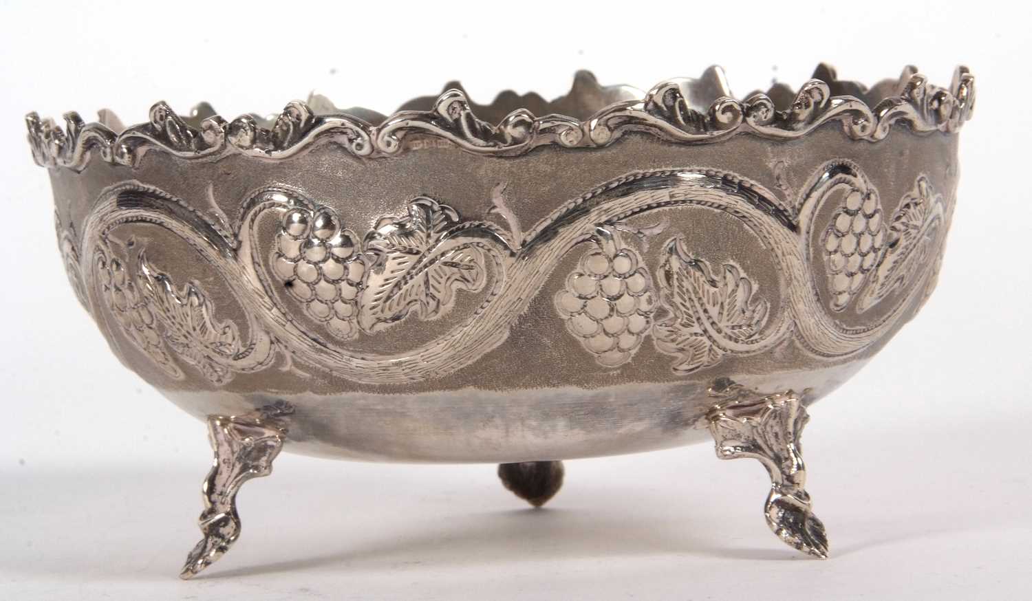 A vintage white metal 830-Cyprus bowl decorated with a vine and grape design and supported on - Image 2 of 4