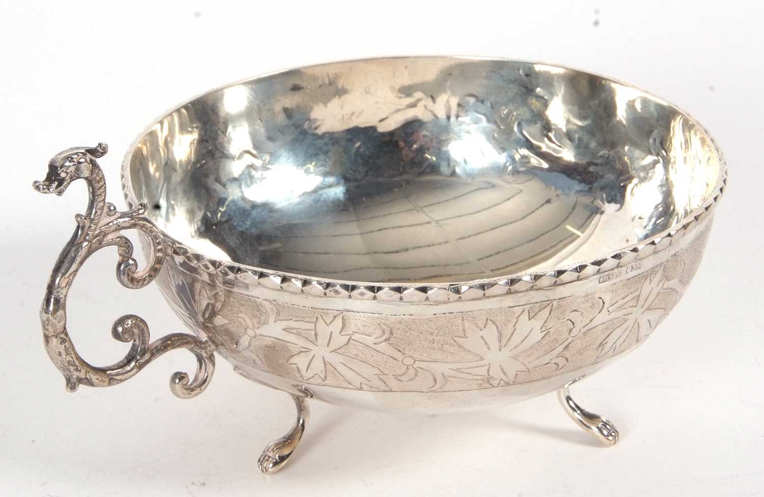 A Scandinavian white metal circular bowl having an applied cast rope twist design rim, engraved - Image 4 of 5
