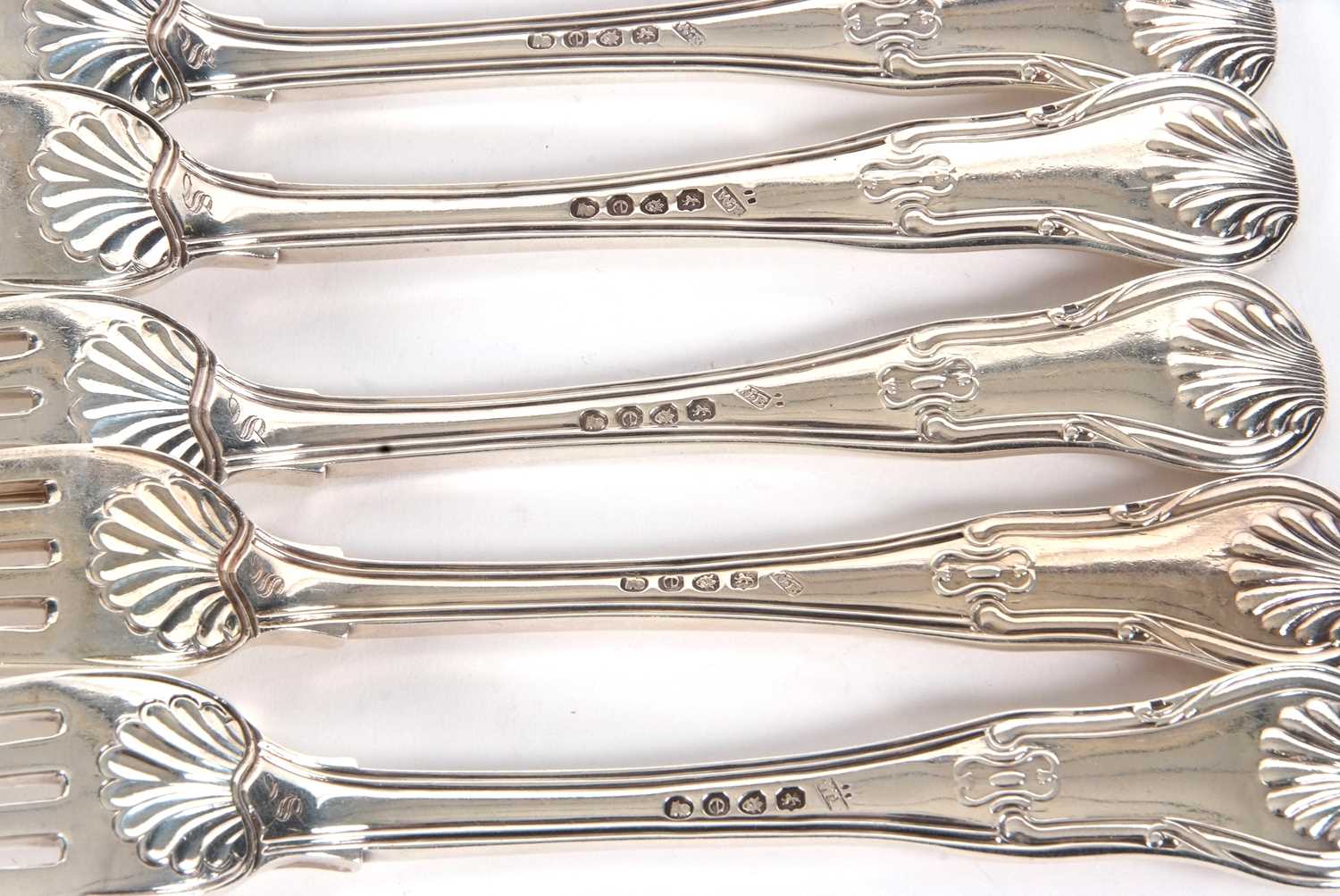 Six George IV silver Kings pattern table forks, double struck, London 1820, makers mark for - Image 3 of 3