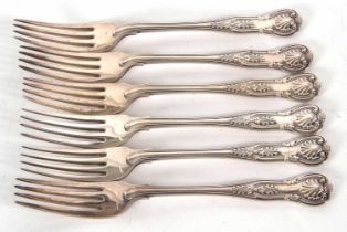 Six silver Kings pattern dessert forks, double struck, London 1902, makers mark Goldsmith &