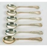 Six Elizabeth II silver Kings pattern dessert spoons, London 1961, makers mark for C J Vander Ltd,