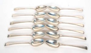 Twelve George III Old English silver tablespoons, London 1791, makers mark for Richard Crossley,