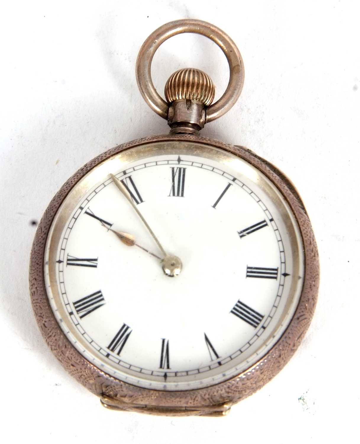 A white metal pocket watch, the pocket watch case back is stamped 925, it has a crown wound movement