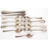 Mixed Lot: Six fiddle pattern teaspoons, two hallmarked for Exeter 1848, makers mark William