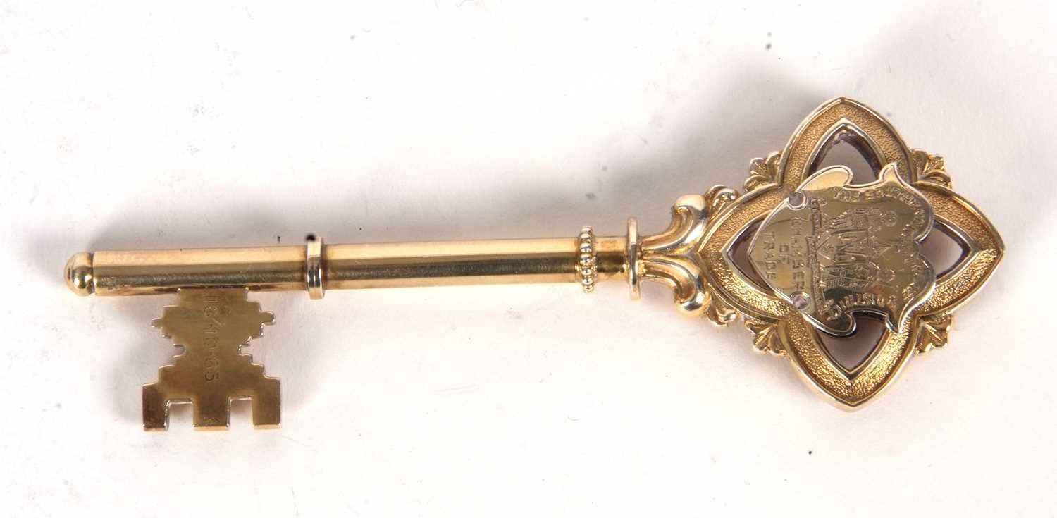 A George V silver/gilt ceremonial key engraved both sides, the Southend Westcliff and District - Image 2 of 7