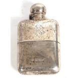 A late Victorian silver spirit flask, the front with a monogram, the verso engraved with a Griffin