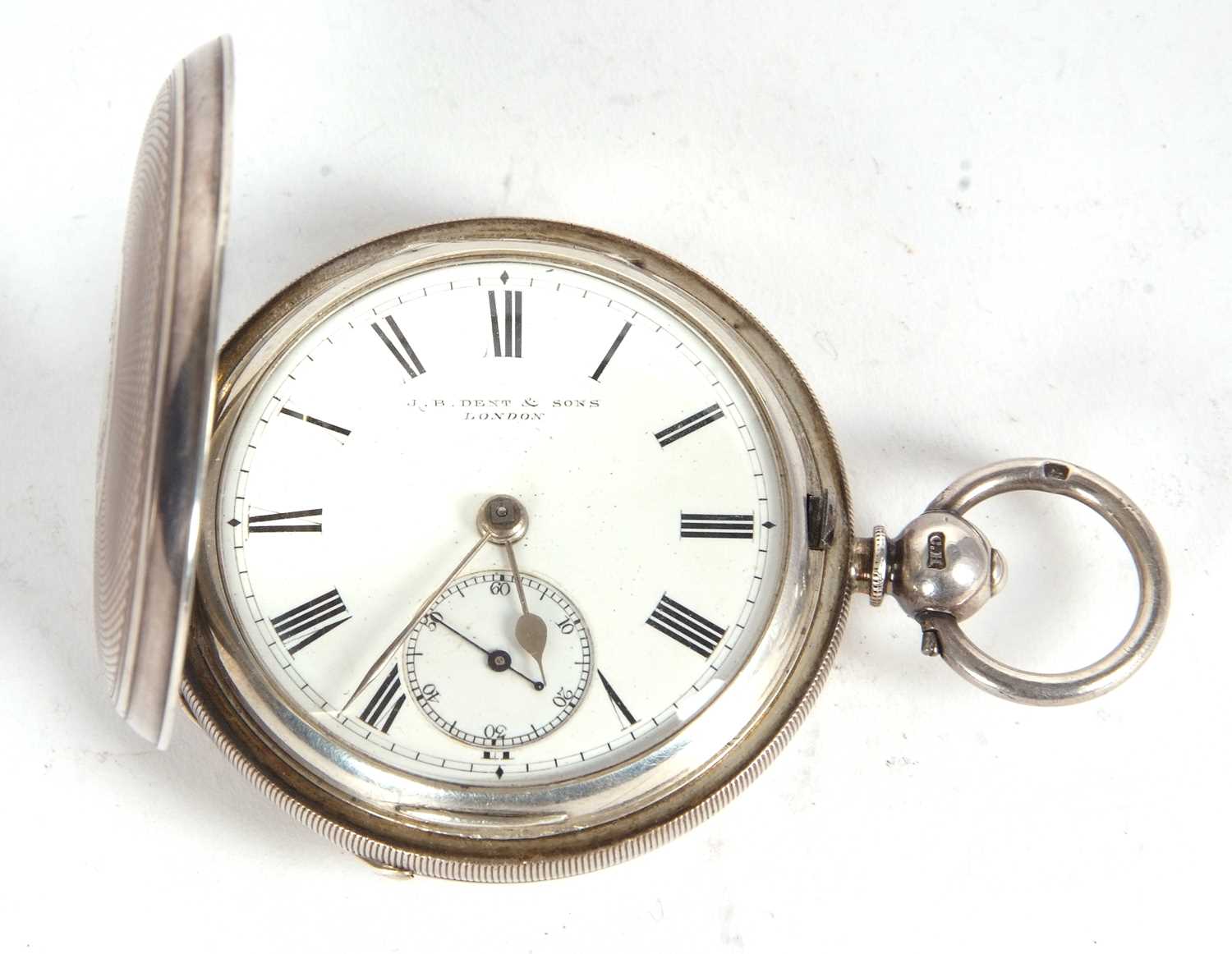 A Dent & Sons of London silver Hunter pocket watch, hallmarked on the inside of the case back, it