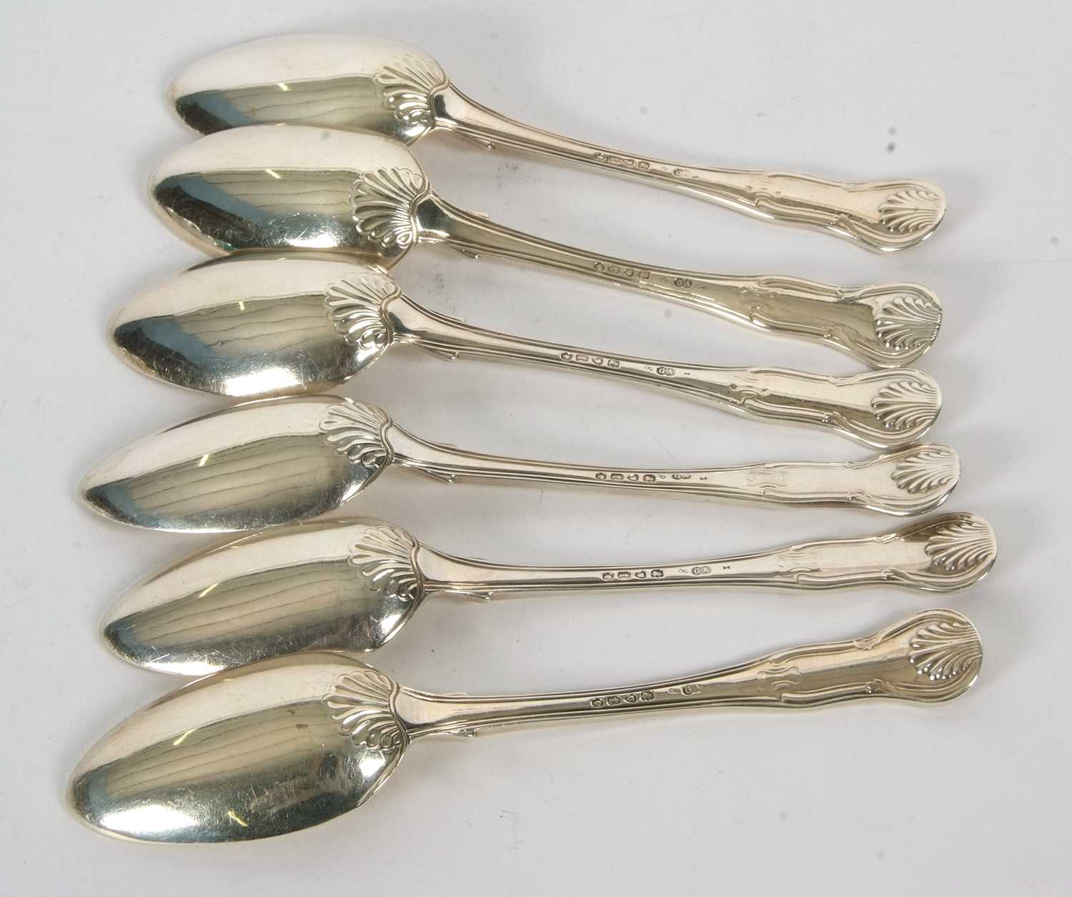Six Victorian silver Kings pattern tablespoons, double struck, hallmarked for London 1874, makers - Image 3 of 4